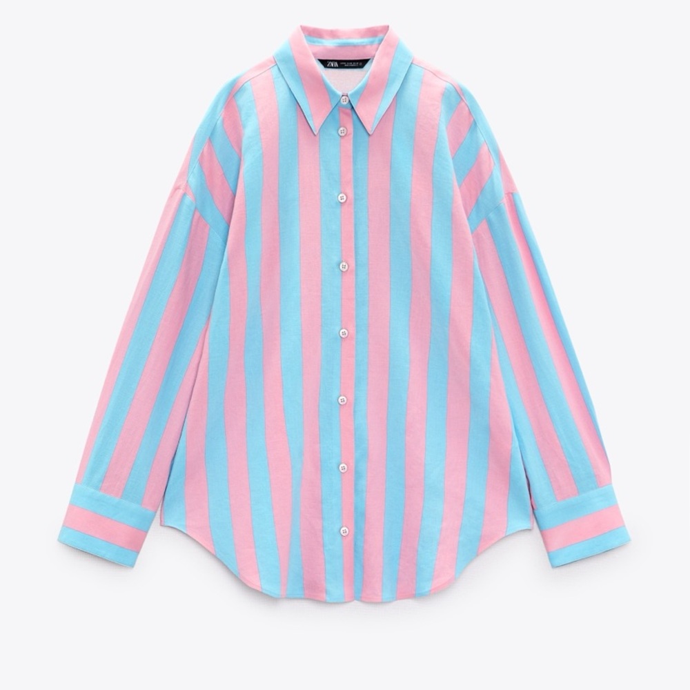 Zara Stripped Blue/Pink Button Down - M